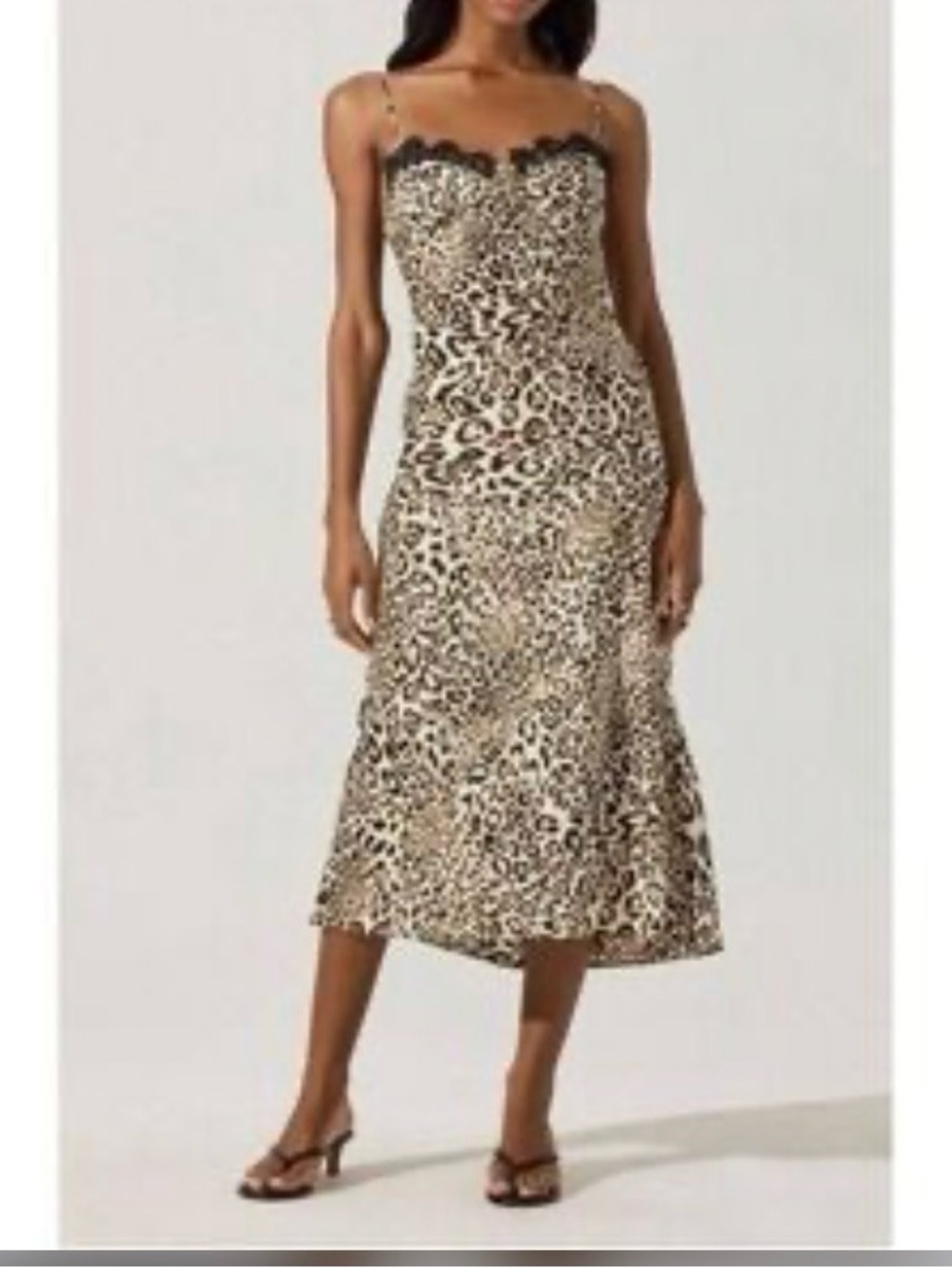 ASTR The Label satin like material  Leopard slip MIDI DRESS sz L NWT